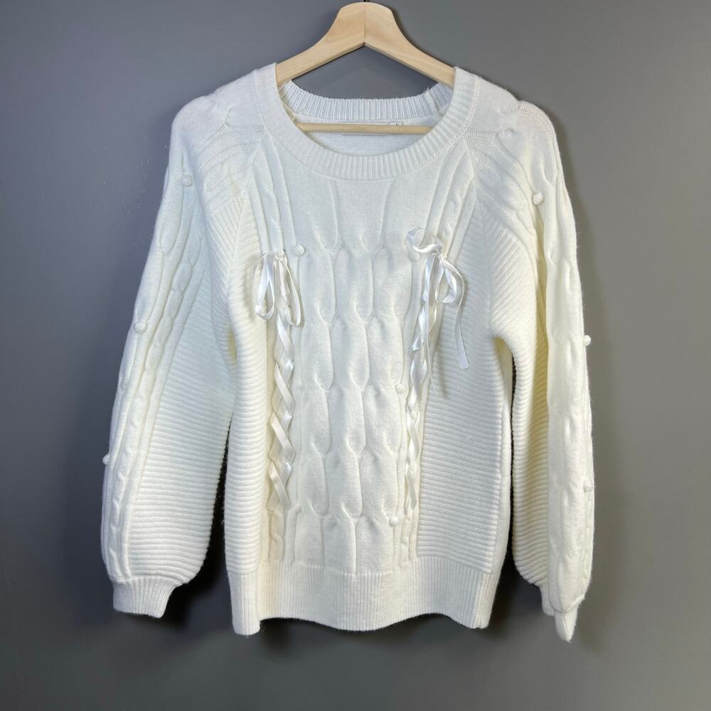 Francesca’s Holly Ribbon Cable Pullover Sweater Size Small